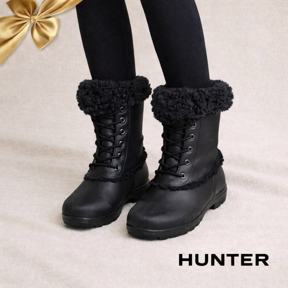 Hunter Shearling Lined Lace-Up Rubber Boots Sz 10F/9M